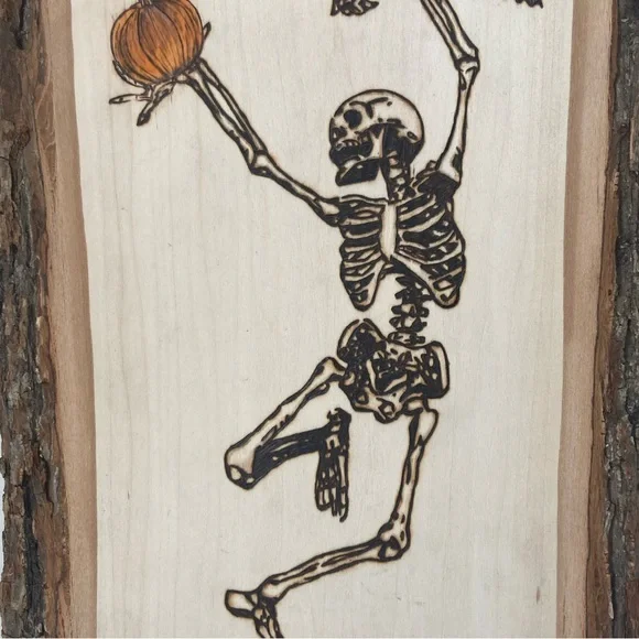 Dancing Skeleton - Pumpkins - Bats - Halloween - Seasonal - Pyrography - Decor - Picture 2 of 2
